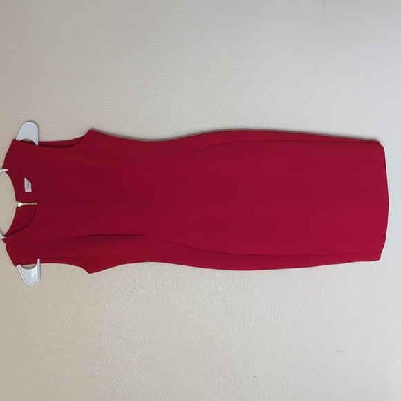 Calvin Klein Red Sleeveless Midi Sheath Dress Size 2 - Picture 2 of 13